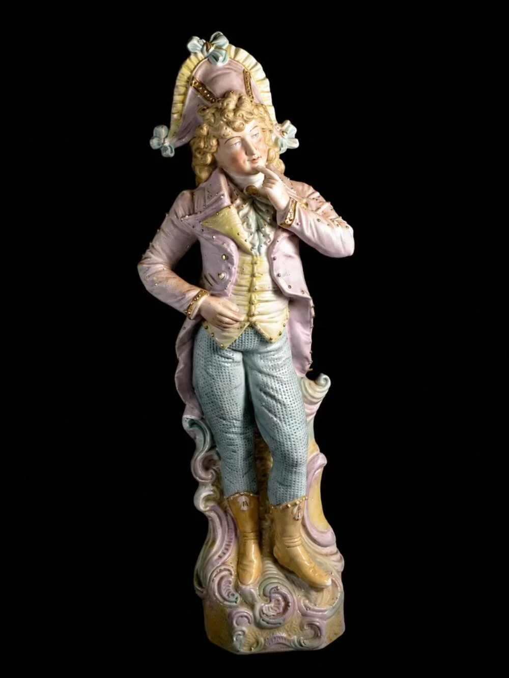 Vintage Rococo Gentleman Figurine Bisque Porcelain Courtier Statue Decor